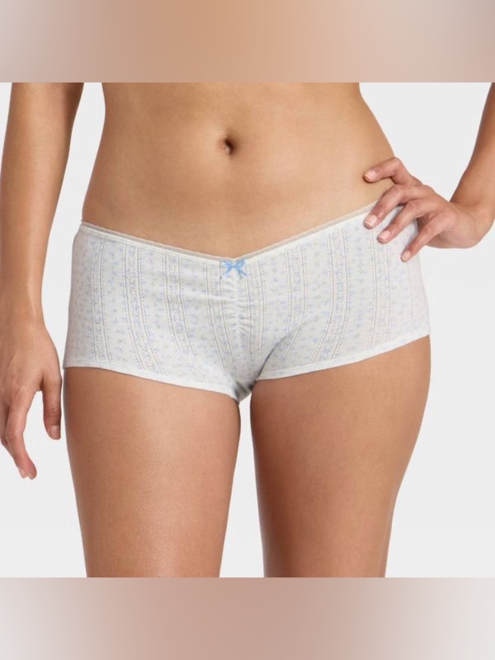 Wild Fable Women's Pointelle Ruched Front Boy Shorts, Medium - Off-White